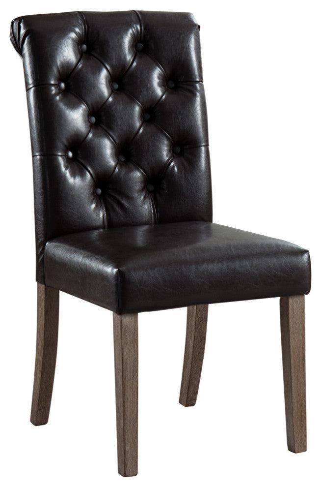 Button Tufted Armless Dining Room Chairs, Set of 2, Brown