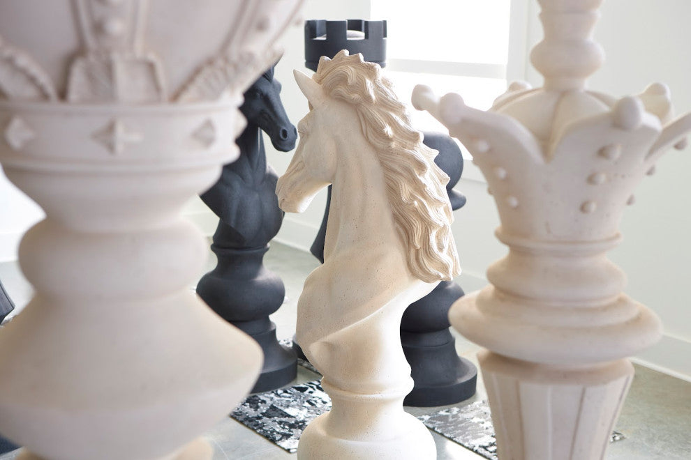 Knight Chess Sculpture, Cast Stone White