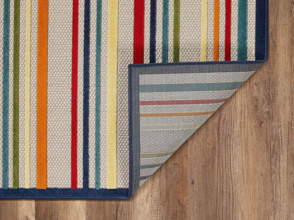Calla Ivory/Multi Stripes Indoor/Outdoor Area Rug, 7'10' Round