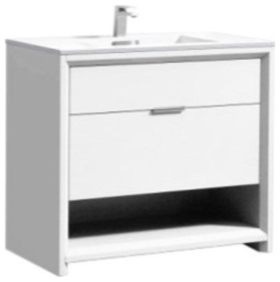 KubeBath Nudo 36'' Floor Mount Modern Bathroom Vanity, Gloss White
