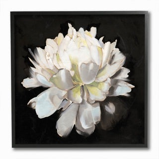 Flower Bloom White Green Painting, 12"x12", Black Frame