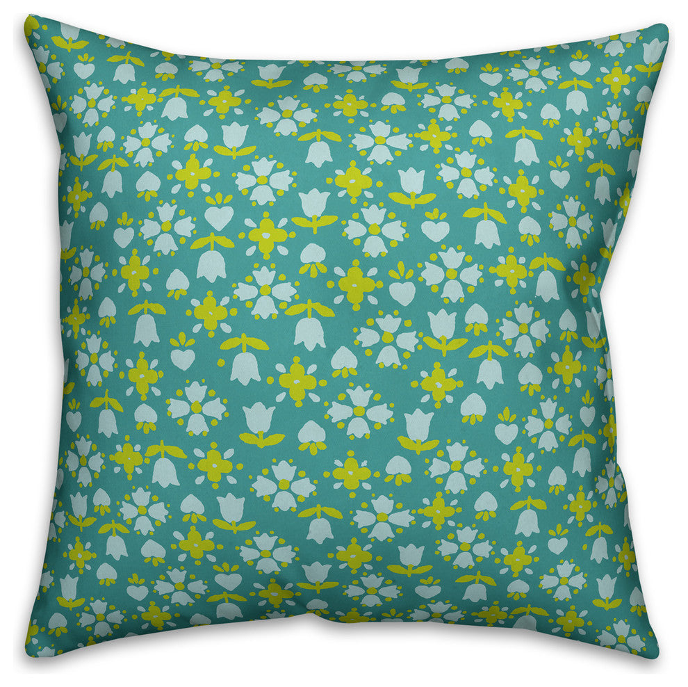 Tulip Pattern, Blue Throw Pillow Cover, 16"x16"