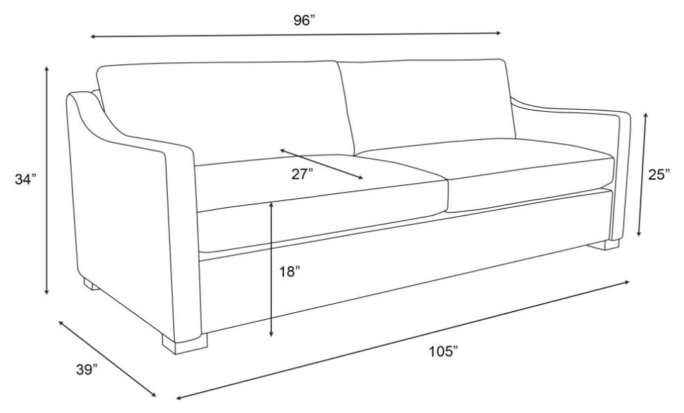 Nativa Interiors Ashley Sofa 105", Charcoal, Depth: Classic