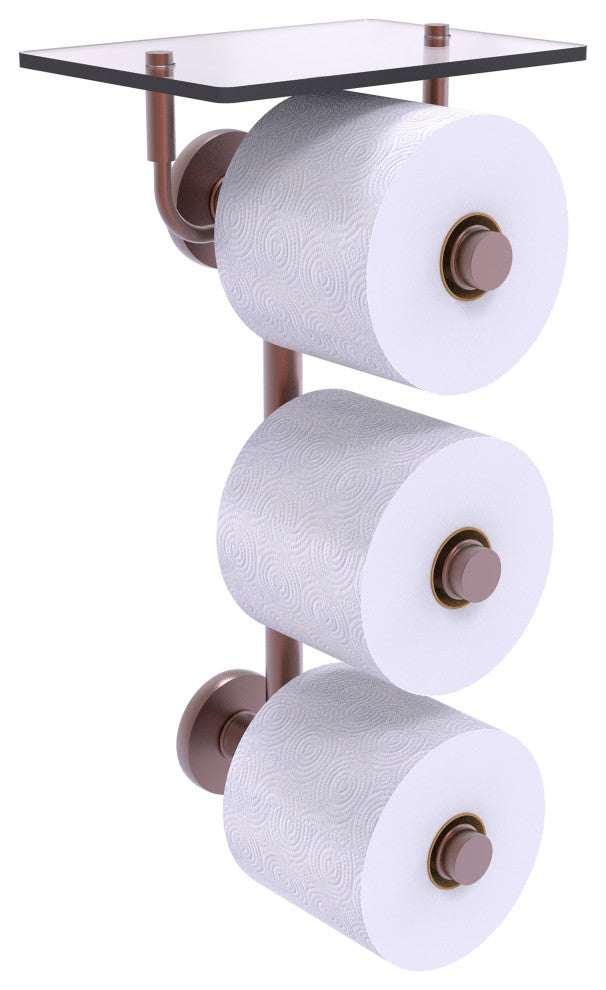 Prestige Skyline 3 Roll Toilet Paper Holder with Glass Shelf, Antique Copper
