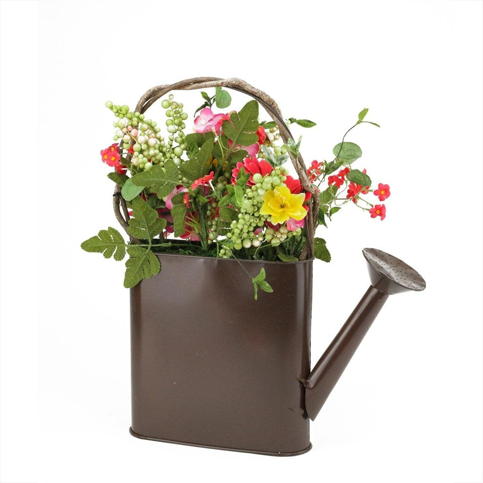 Silk Gerbera Daisy Spring Floral Arrangement Watering Can