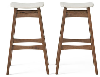 GDF Studio Oster Mid Century Design Bar Stools, Beige/Walnut, Set of 2