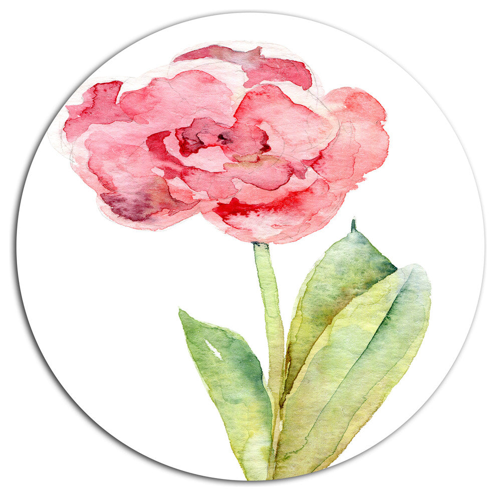 Single Pink Tulip On White Background, Flower Disc Metal Wall Art, 23"