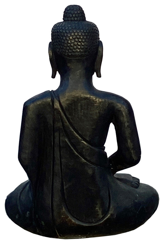 Chinese Black Color Stone Carved Sitting Buddha Amitabha Shakyamuni Statue cs596