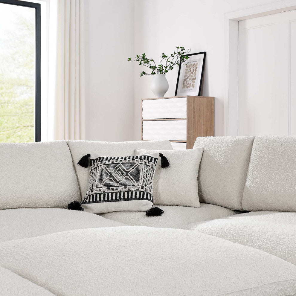 Commix Down Filled Overstuffed Boucle Fabric 6-Piece Sectional Sofa, Ivory