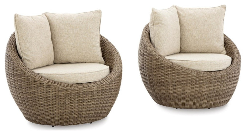 Ashley Furniture Danson Outdoor Fabric Swivel Lounge in Dark Brown (Set of 2)