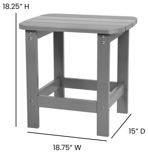 All-Weather Poly Resin Wood Adirondack Chairs With Side Table, Set of 2, Gray
