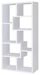 Tall Modern Bookcase, Geometric Design With Open Comparments, White