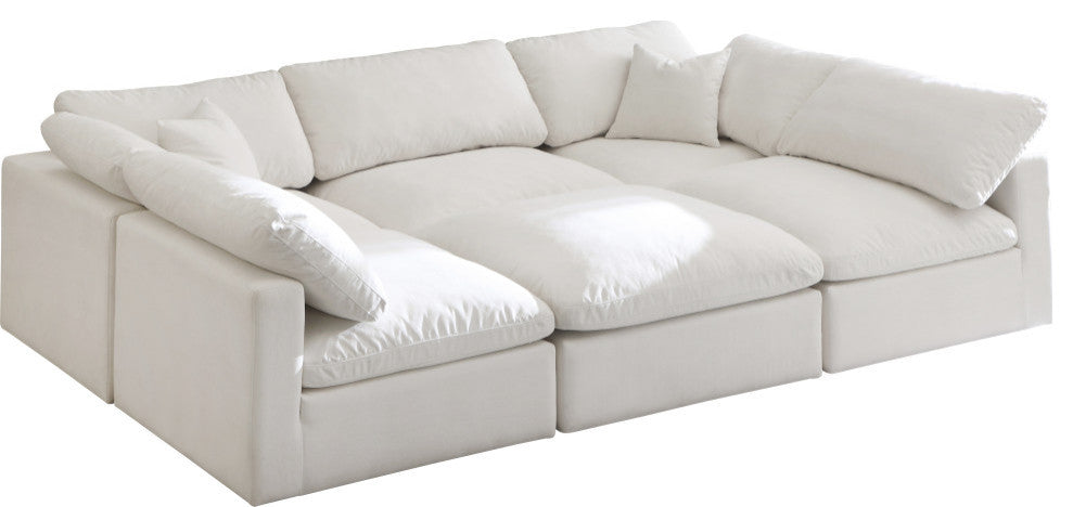Plush Velvet / Down Standard Comfort 6-Piece U-Shaped Modular Sectional, Cream