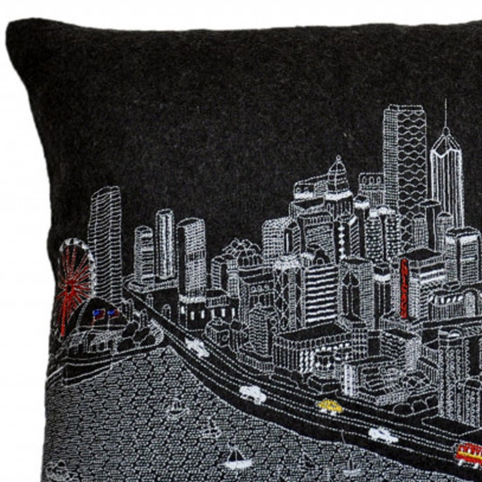 25" Black Chicago Nighttime Skyline Lumbar Decorative Pillow