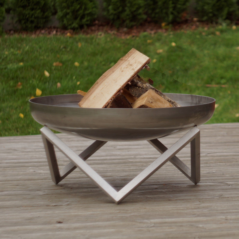 Memel Modern Outdoor Stainless Steel Fire Pit, Large 31"