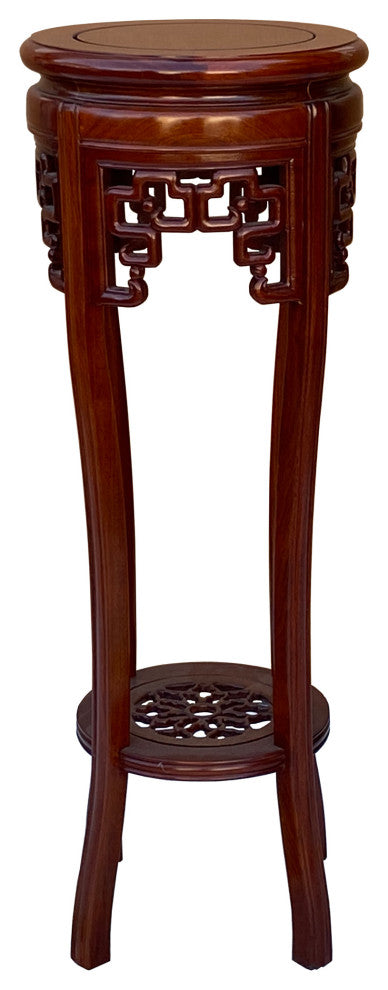 Oriental Round Light Brown Stain Plant Stand Pedestal Table Hws1637