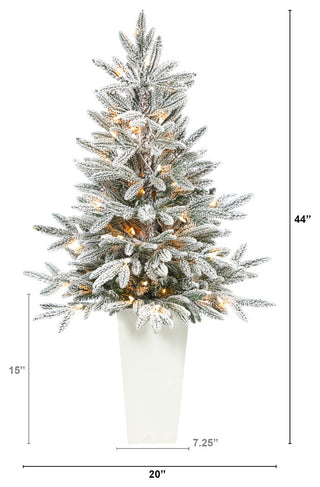 44" Flocked Manchester Spruce Faux Xmas Tree W/Lights & Bendable Branches