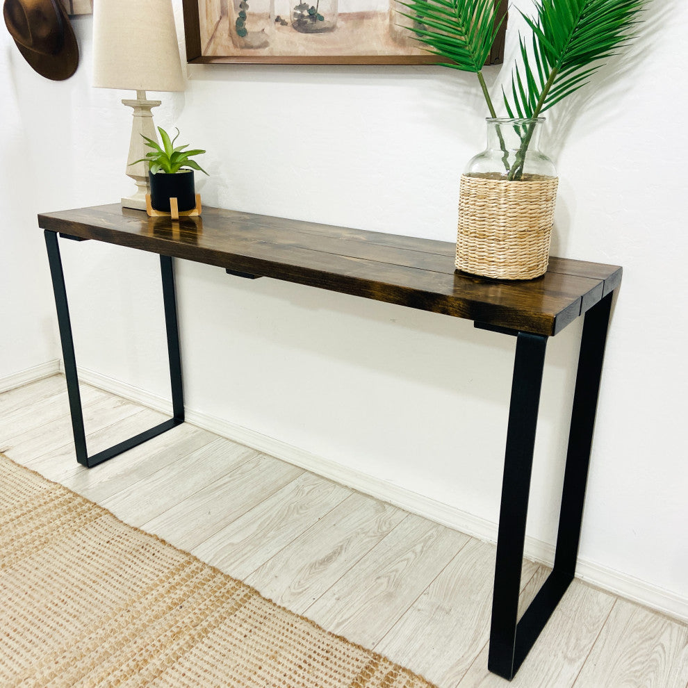 Barn Walls Bedroom Console Table Accent Table, Handcrafted, Dark Brown, 58" Length