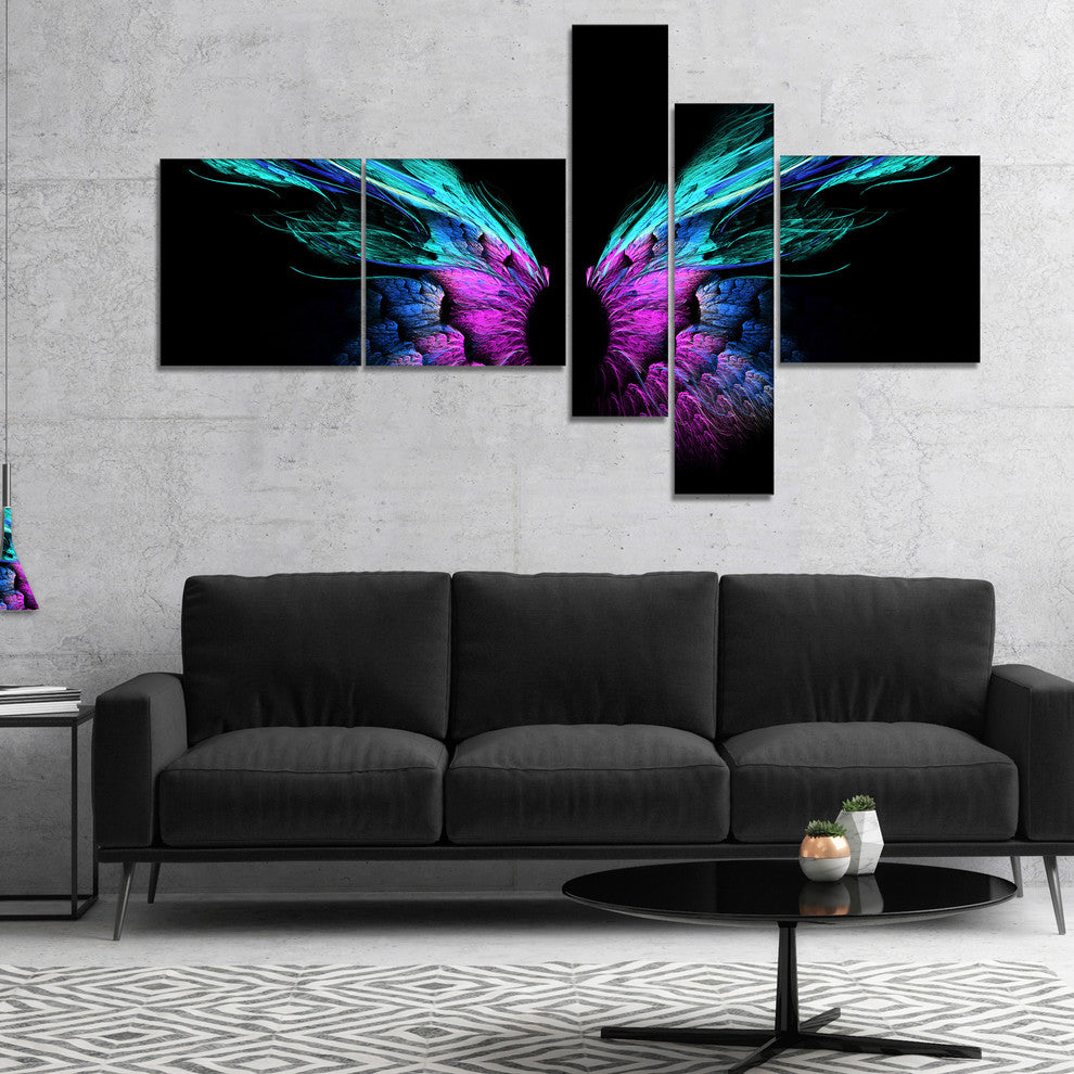 Blue Butterfly Wings, Floral Art Canvas Print, 60"x32", 5 panels