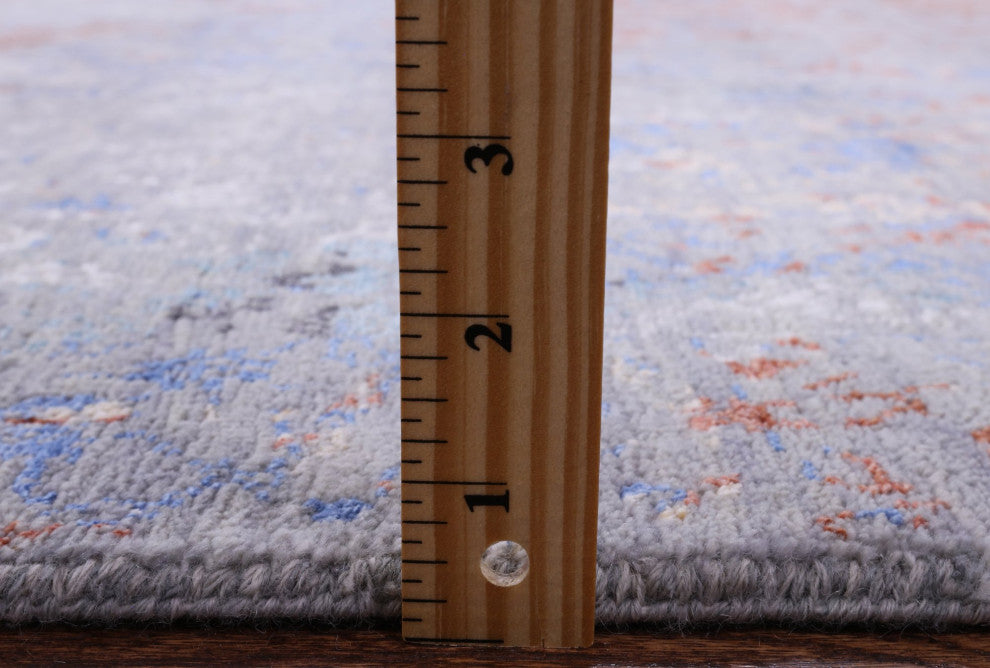 9' 1" X 12' 6" Modern Hand Knotted Wool and Silk Rug Q7074
