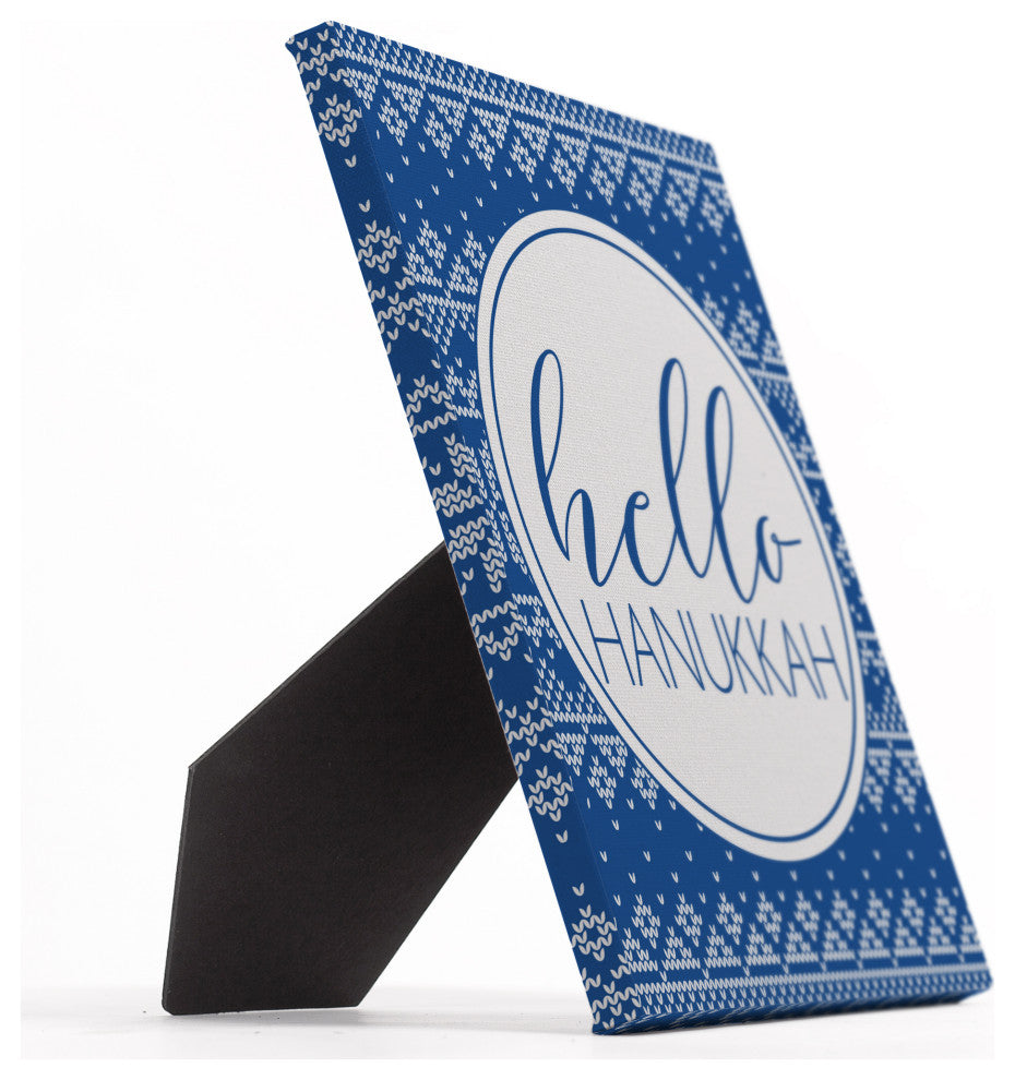 Hello Hanukkah Sweater Pattern 8"x10" Easelback Canvas