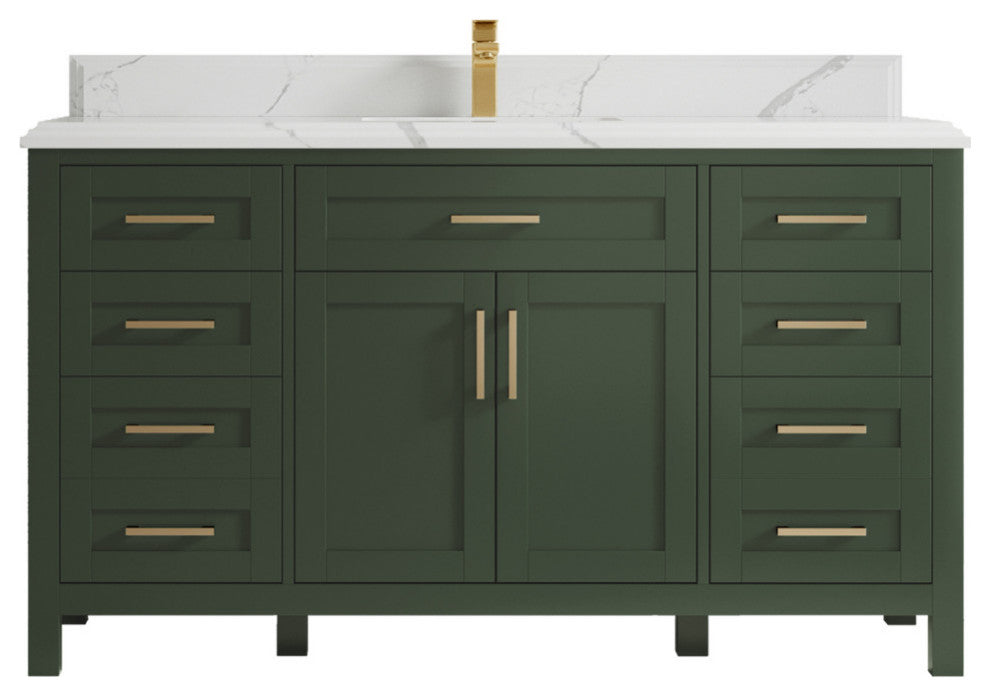 Cambridge 60 Single Bathroom Vanity in Pewter Green 1.5" Calacatta Laza