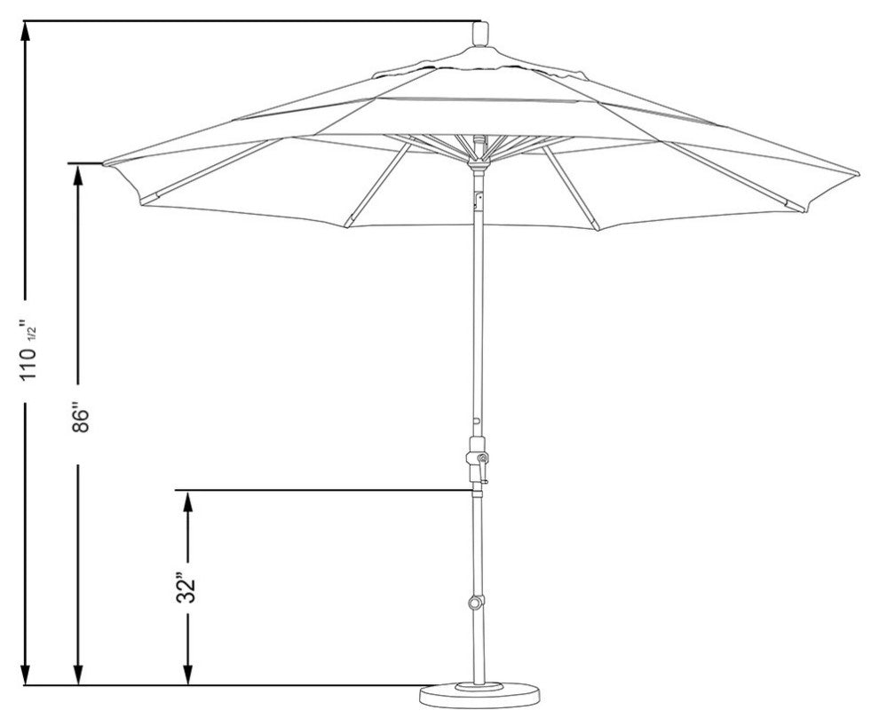11' Matted White Collar Tilt Crank Aluminum Umbrella, Red Pacifica