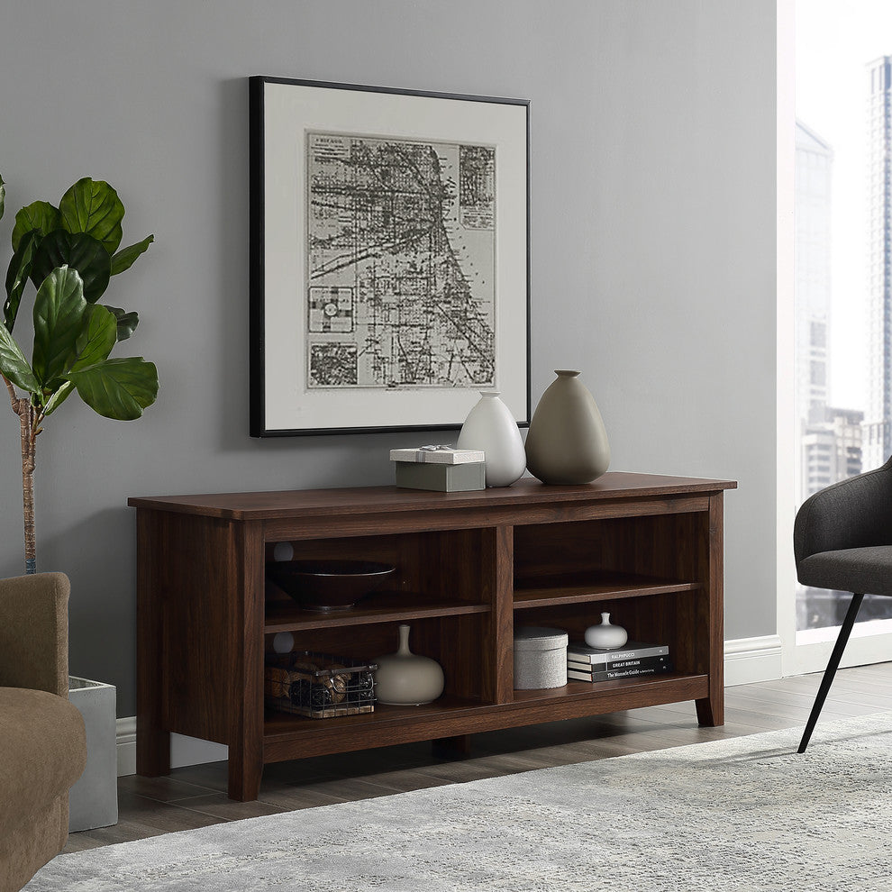 58" Traditional Wood TV Media Stand Storage Console, Dark Walnut, 58"