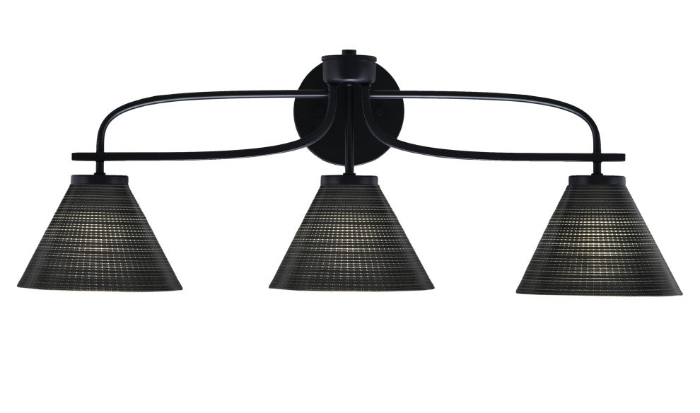 Cavella 3 Light Bath Bar, Matte Black Finish, 7" Black Matrix Glass