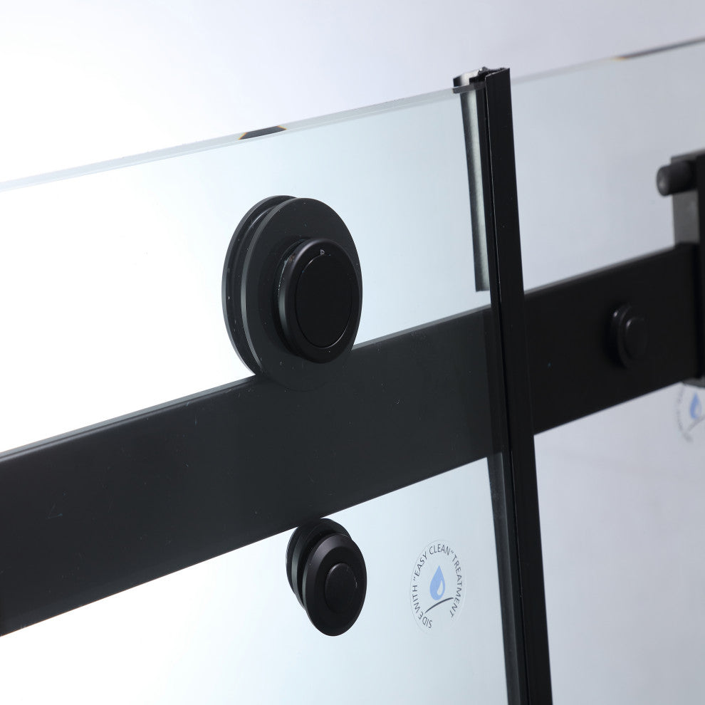60" W x 76" H Frameless Single Sliding Shower Doors, Matt Black