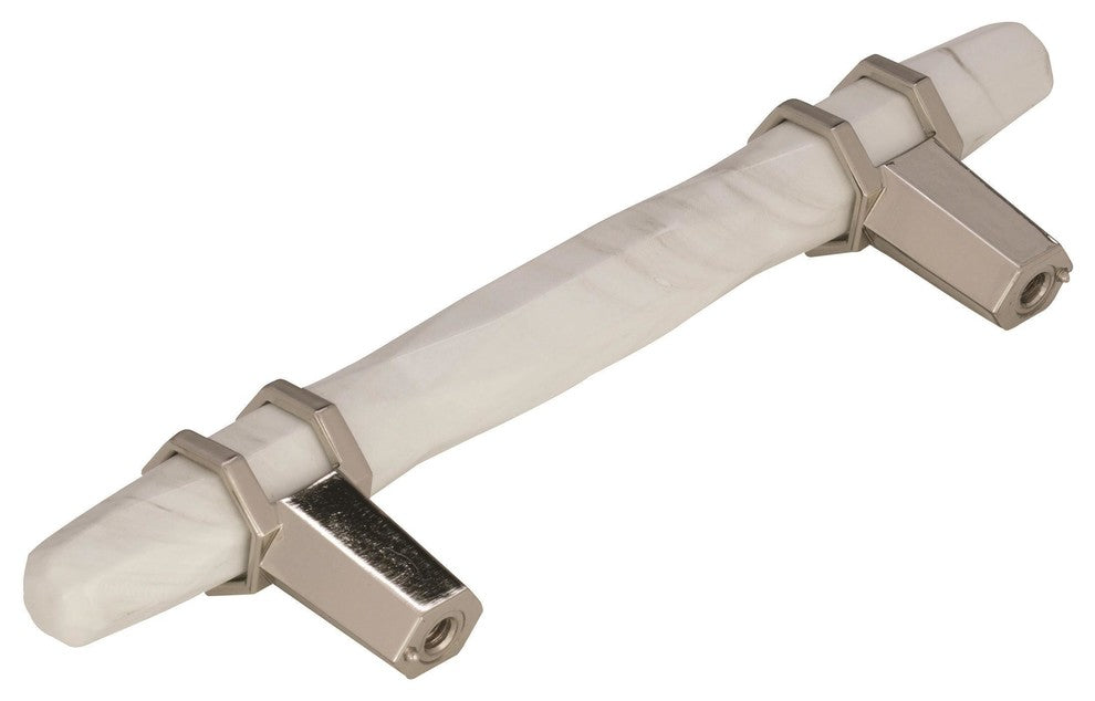Carrione Cabinet Pull, Marble White/Polished Nickel, 3-3/4" Center-to-Center