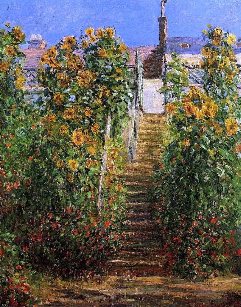 Claude Oscar Monet The Steps at Vetheuil, 21"x28" Gallery Wrapped Canvas