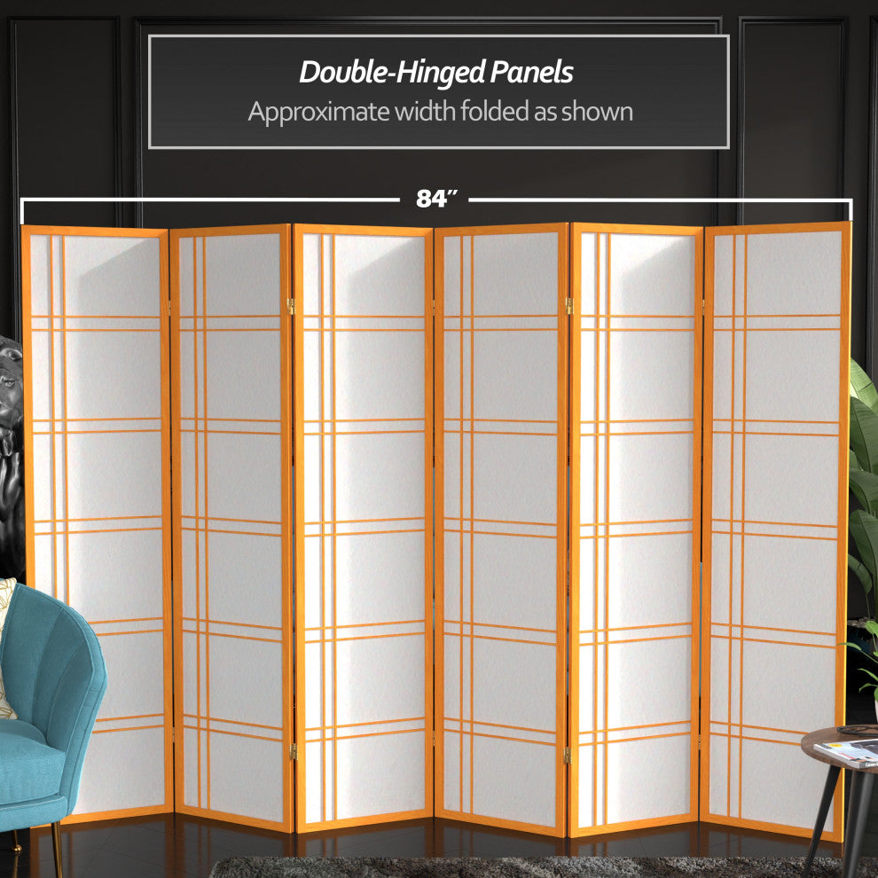6' Tall Double Cross Shoji Screen, Honey, 6 Panels