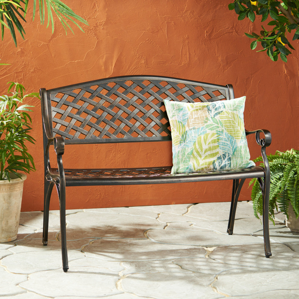 GDF Studio Eastwood Antique Copper Cast Aluminum Garden Bench