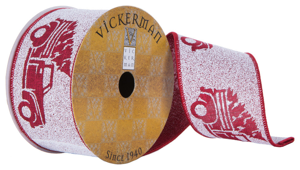 Vickerman Q201622 2.5"X10 Yard Red Christmas Tree In A Truck Christmas Ribbon