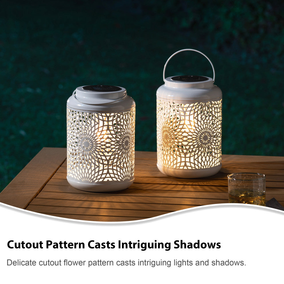 Metal Cutout Solar Powered Hanging Lantern, 2-Piece Set
