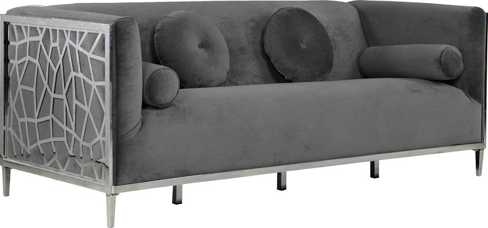 Opal Velvet Upholstered Sofa, Gray