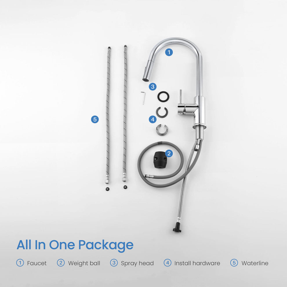 Circular Single Handle Pull Down Kitchen Faucet, Chrome