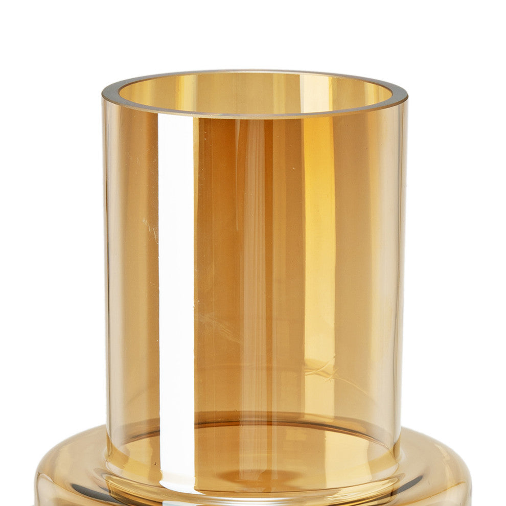 Benzara BM285598 Alma 14" Vase, Geometric Design, Amber Luster Glass Frame