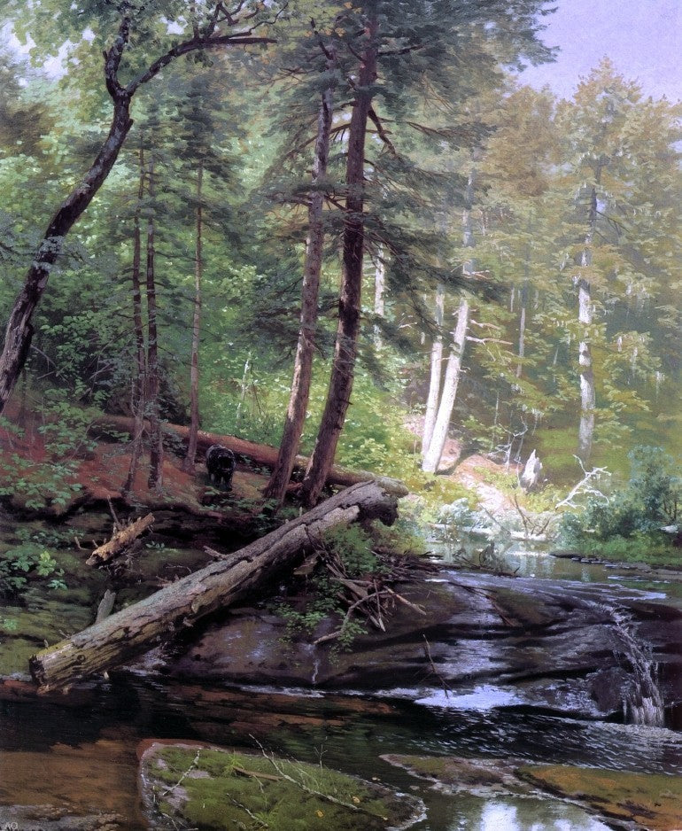 Herman Herzog A Bear Approaching a Forest Stream Wall Decal