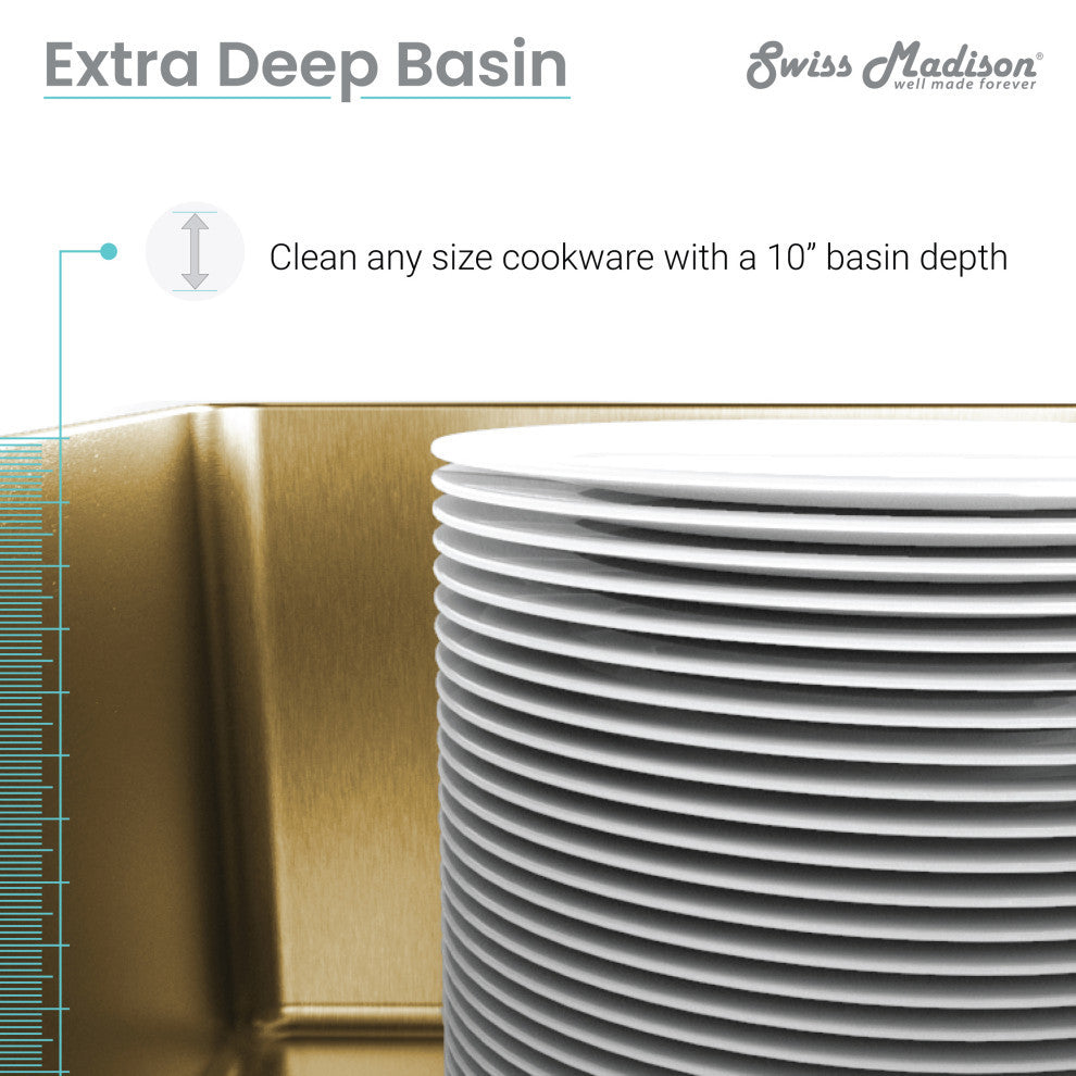 Plaisir 27"x19" Stainless Steel, Undermount Kitchen Sink, Gold