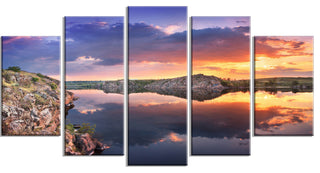 "Large Summer Clouds Reflection" Landscape Canvas Photo Print, 5 Panels, 60"x32"