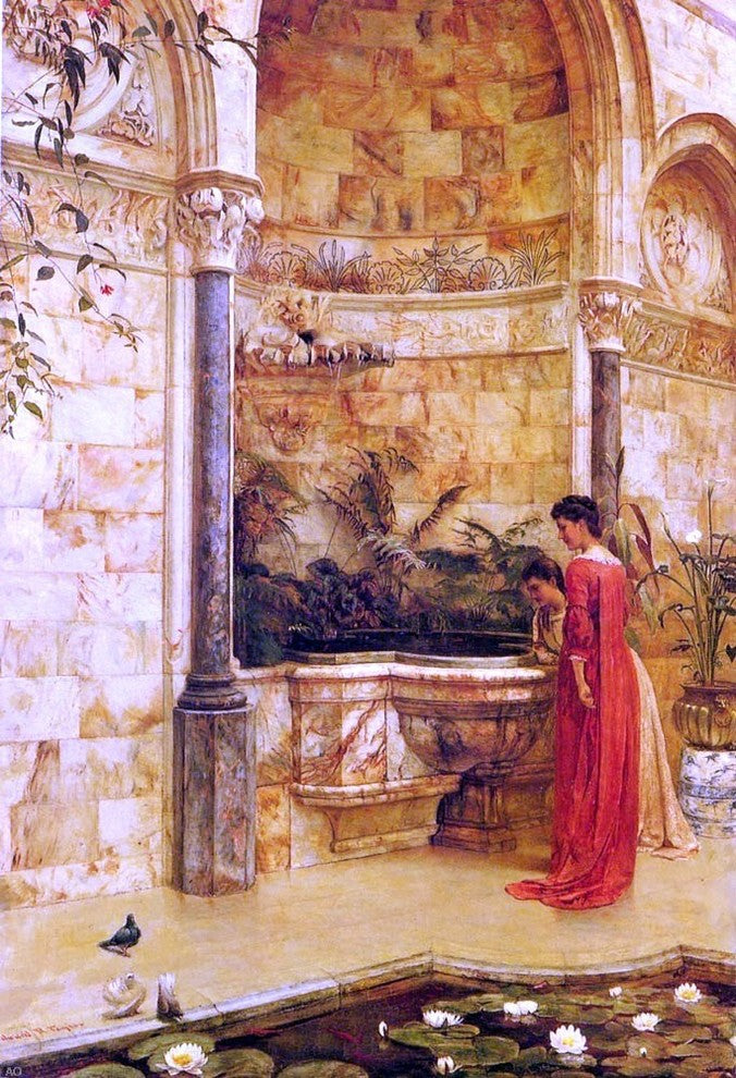 Edward R Taylor Elegant Ladies By A Fountain, 18"x27" Wall Decal