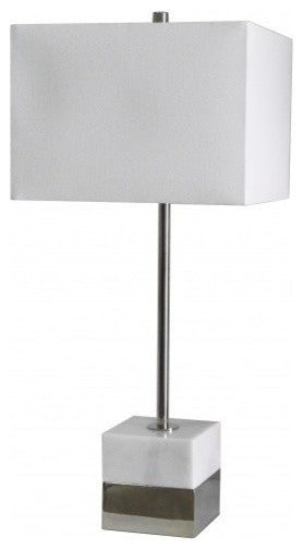 White Marble, Polished Nickel Frame Table Lamp