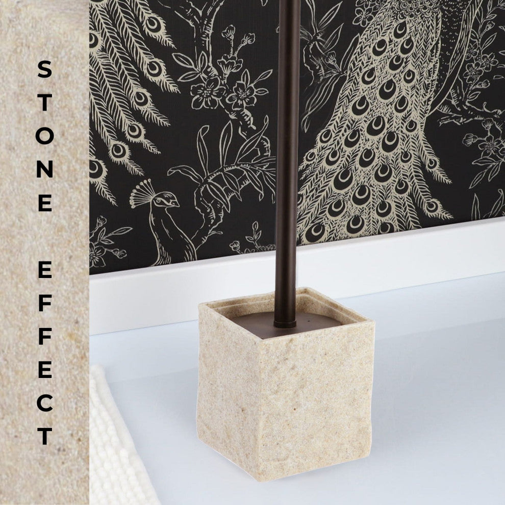 Modern Square Toilet Brush and Holder Set with Black Metallic Handle, Natural