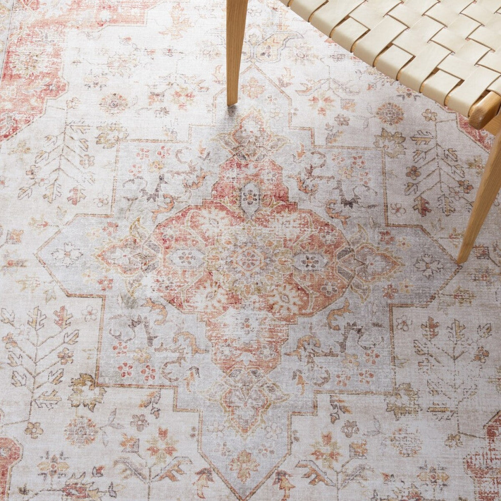 Safavieh Couture Tucson Collection, TSN105 Machine Washable Rug, Light Grey / Rust, 4' Square