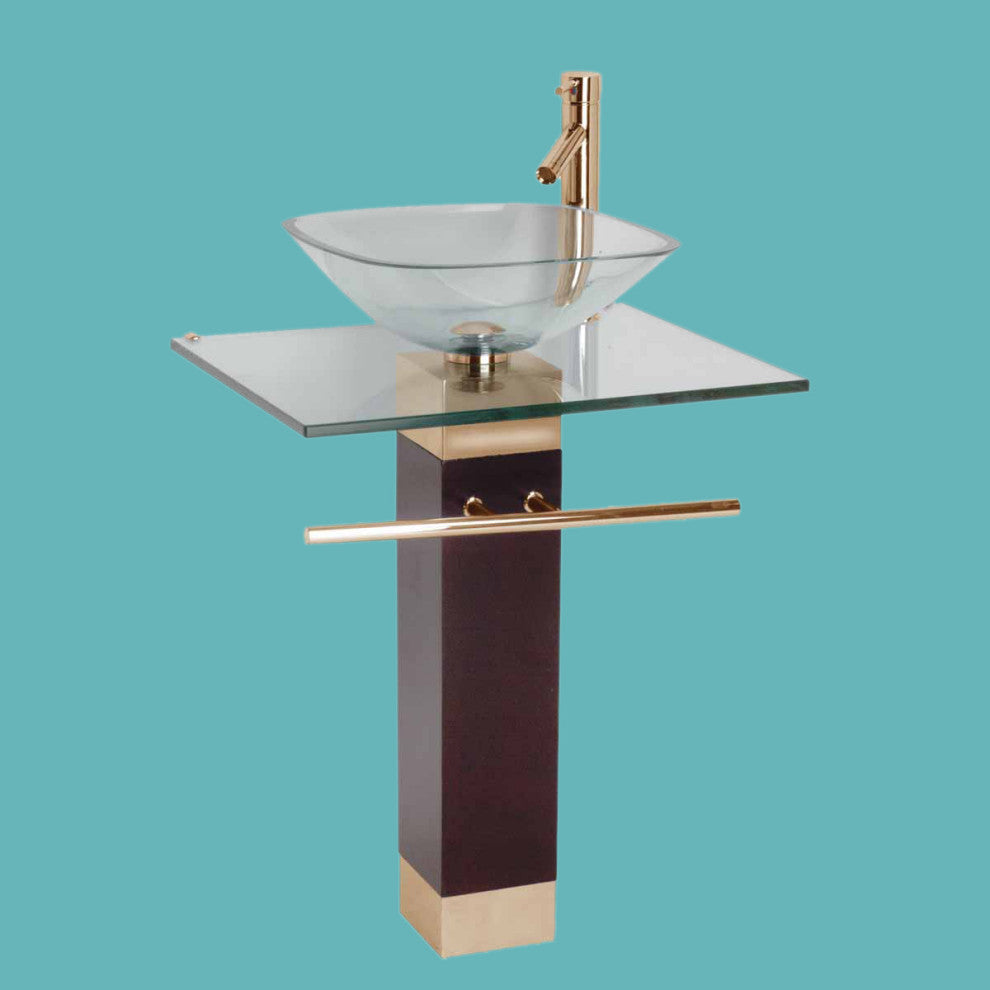 Bohemia 23 5/8" Glass Pedestal Sink Bathroom Combo with Towel Bar Faucet Drain