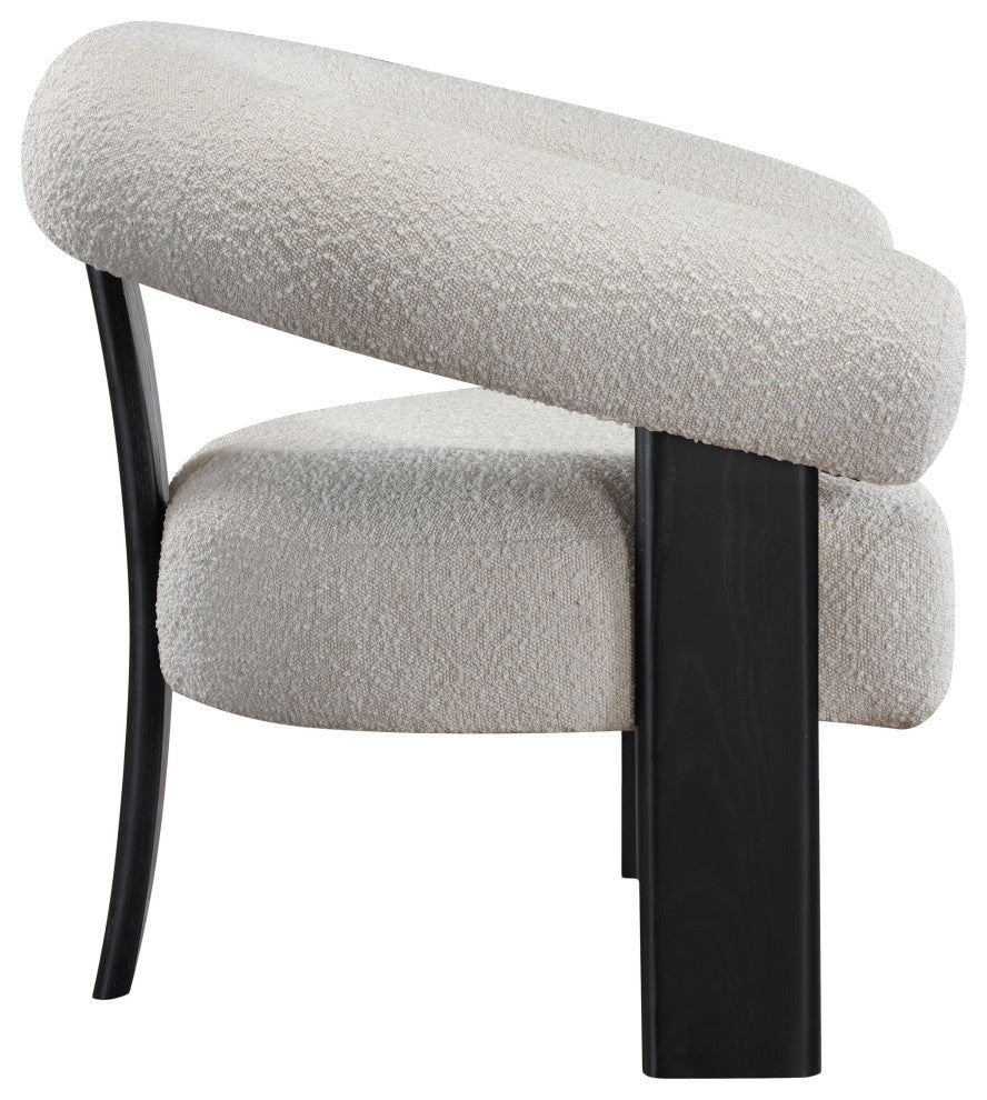 Winston Boucle Fabric Upholstered Accent Chair, Cream, Black Finish