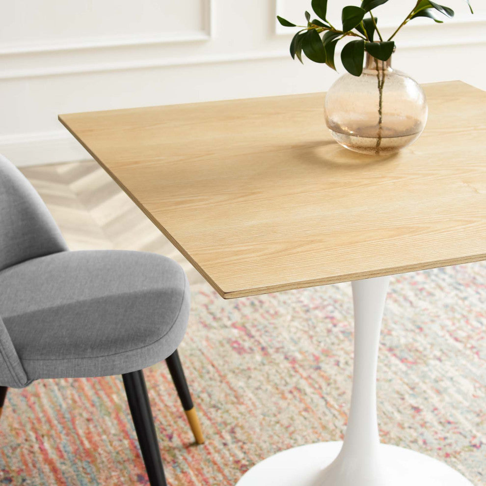36" Dining Table, Square, Natural Brown White, Metal, Modern, Hospitality