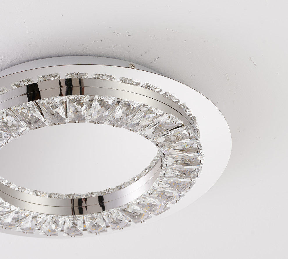 Clear Crystal LED Flush Mount With Stainless Steel Chrome Frame